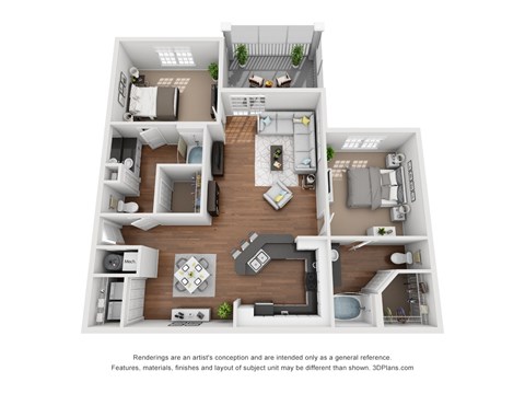Floor plan for 2 beds, 2 baths, 1089 sqft
